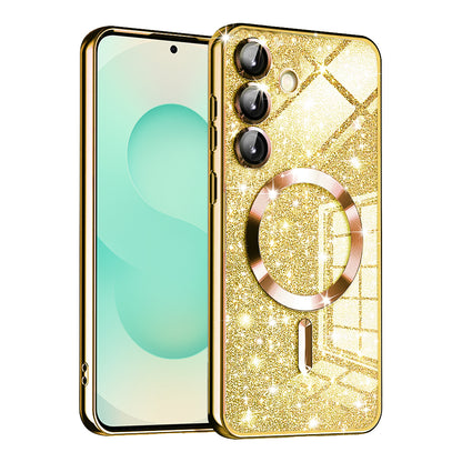 Coque MagSafe pour Samsung Galaxy S25+ S936, Techsuit, Luxury Glitter, Dorée