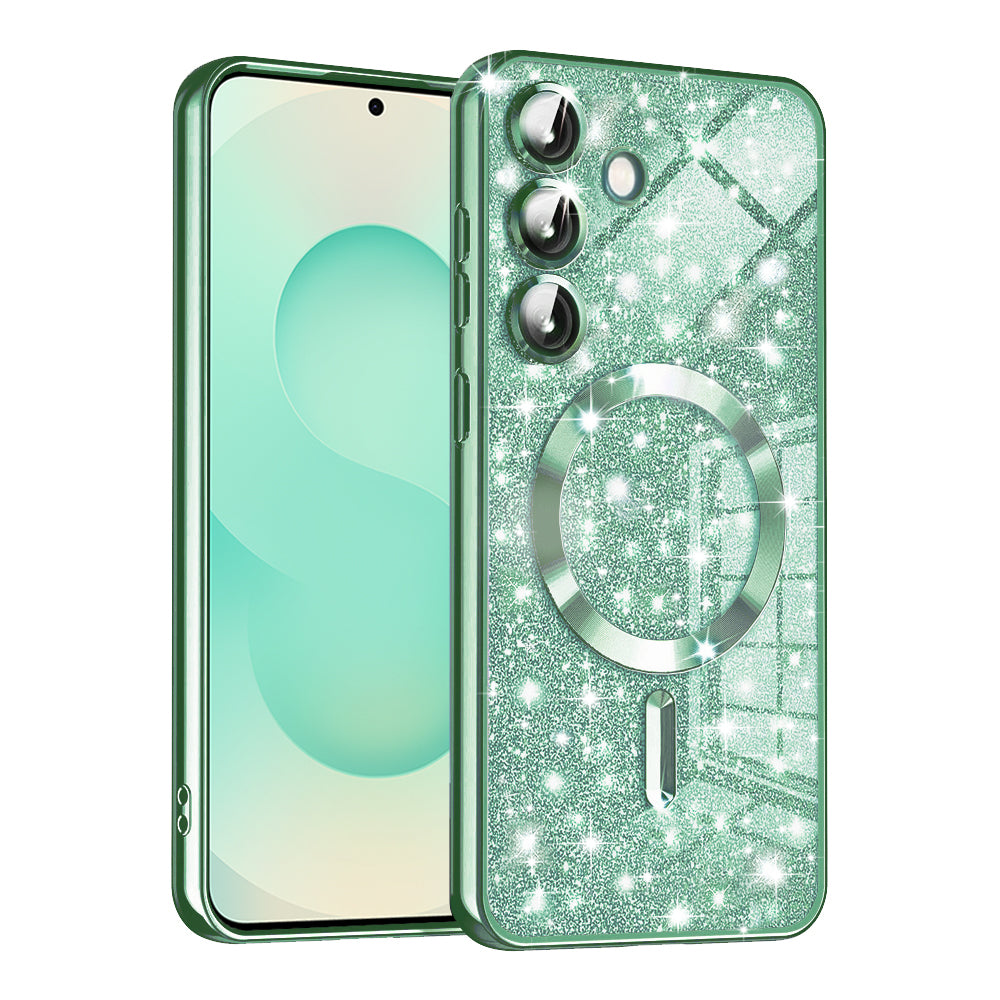 Coque MagSafe pour Samsung Galaxy S25+ S936, Techsuit, Luxury Glitter, Vert Clair