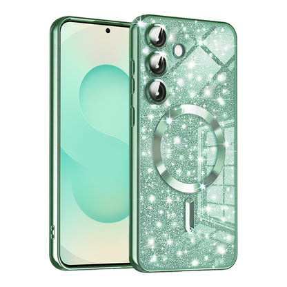 Coque MagSafe pour Samsung Galaxy S25+ S936, Techsuit, Luxury Glitter, Vert Clair