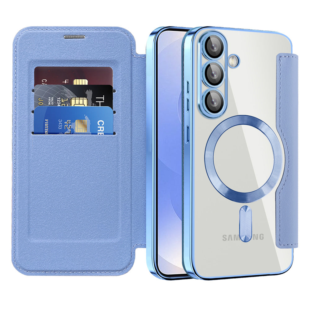 Custodia MagSafe per Samsung Galaxy S25+ S936, Techsuit, SmartMag Book, Blu