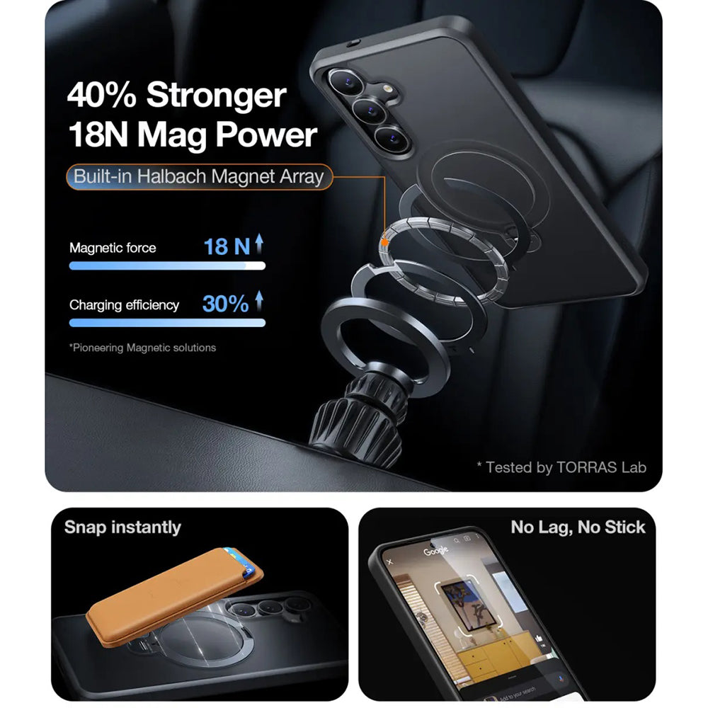 Custodia MagSafe per Samsung Galaxy S25+ S936, Torras, Ostand Spin, Nera