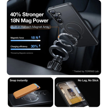 Custodia MagSafe per Samsung Galaxy S25+ S936, Torras, Ostand Spin, Nera