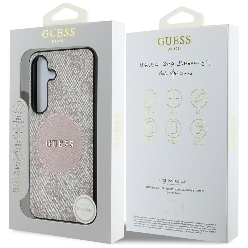 Étui MagSafe pour Samsung Galaxy S25 S931, Guess, 4G Circle Classic Logo, Rose