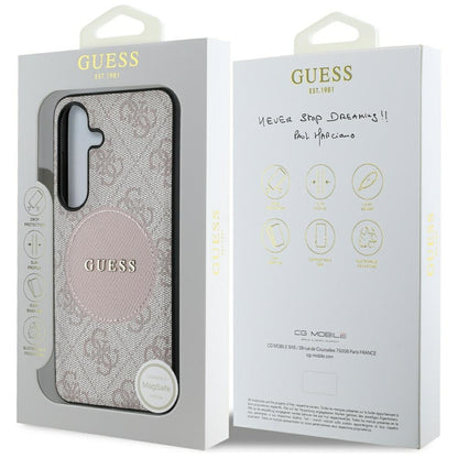 Étui MagSafe pour Samsung Galaxy S25 S931, Guess, 4G Circle Classic Logo, Rose