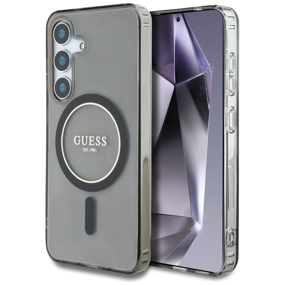 Custodia MagSafe per Samsung Galaxy S25 S931, Guess, IML Glitter Circle, Nera