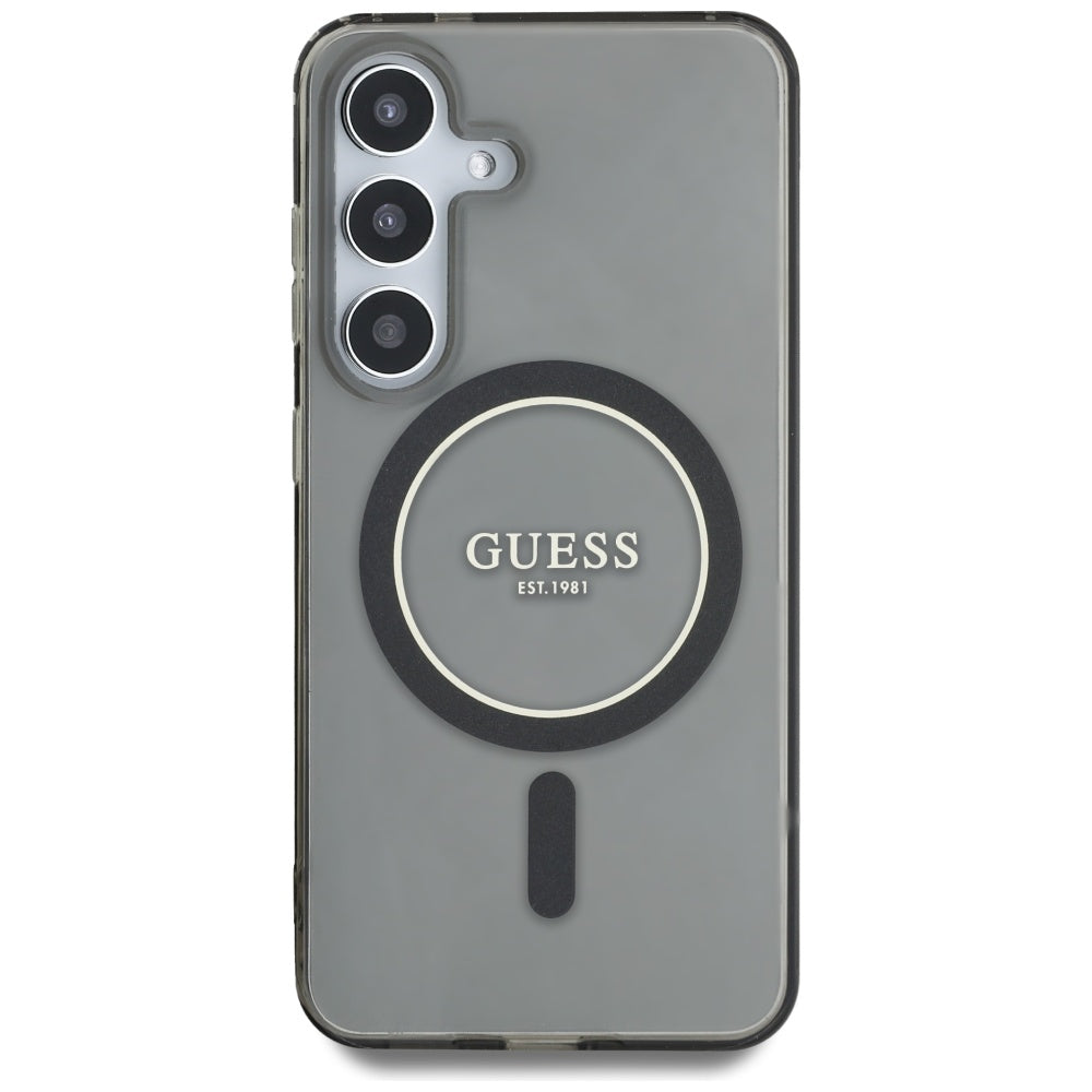 Custodia MagSafe per Samsung Galaxy S25 S931, Guess, IML Glitter Circle, Nera