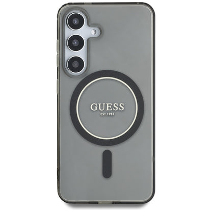 Custodia MagSafe per Samsung Galaxy S25 S931, Guess, IML Glitter Circle, Nera