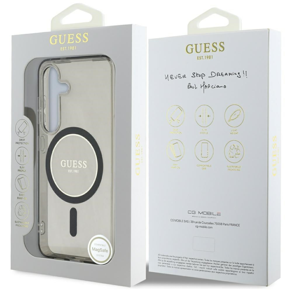 Custodia MagSafe per Samsung Galaxy S25 S931, Guess, IML Glitter Circle, Nera