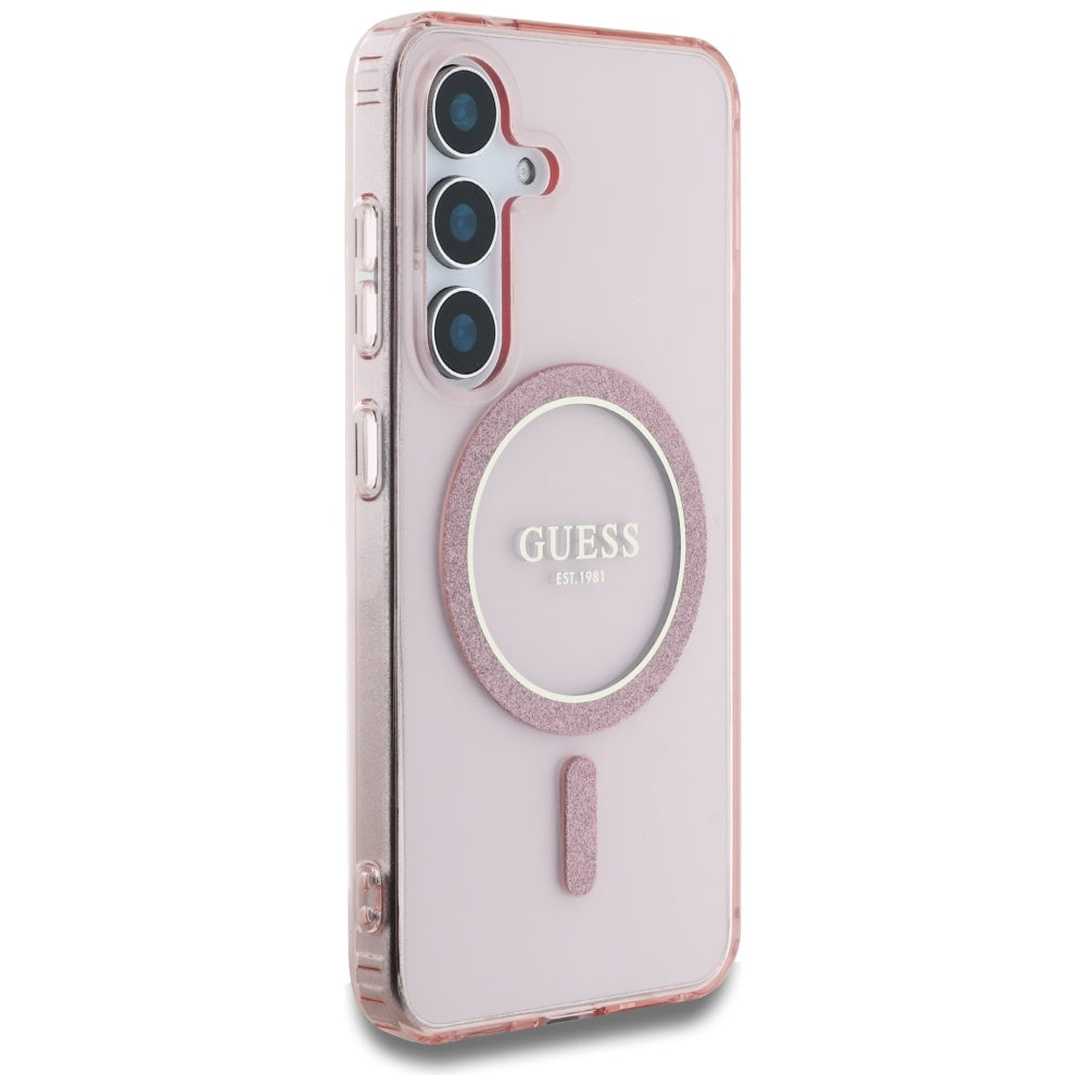Custodia MagSafe per Samsung Galaxy S25 S931, Guess, IML Glitter Circle, Rosa