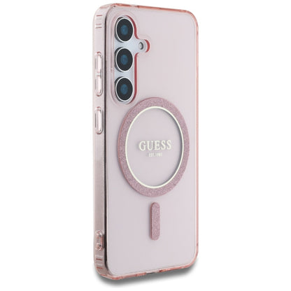 Custodia MagSafe per Samsung Galaxy S25 S931, Guess, IML Glitter Circle, Rosa