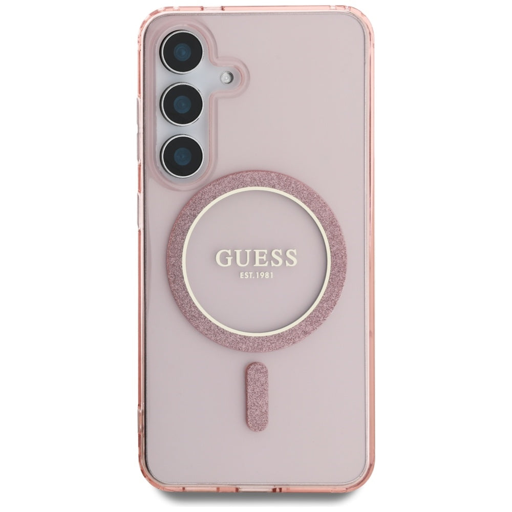 Custodia MagSafe per Samsung Galaxy S25 S931, Guess, IML Glitter Circle, Rosa