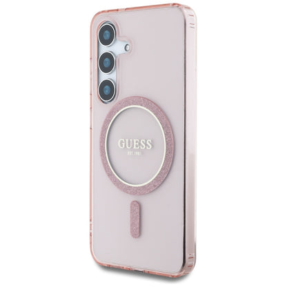 Custodia MagSafe per Samsung Galaxy S25 S931, Guess, IML Glitter Circle, Rosa