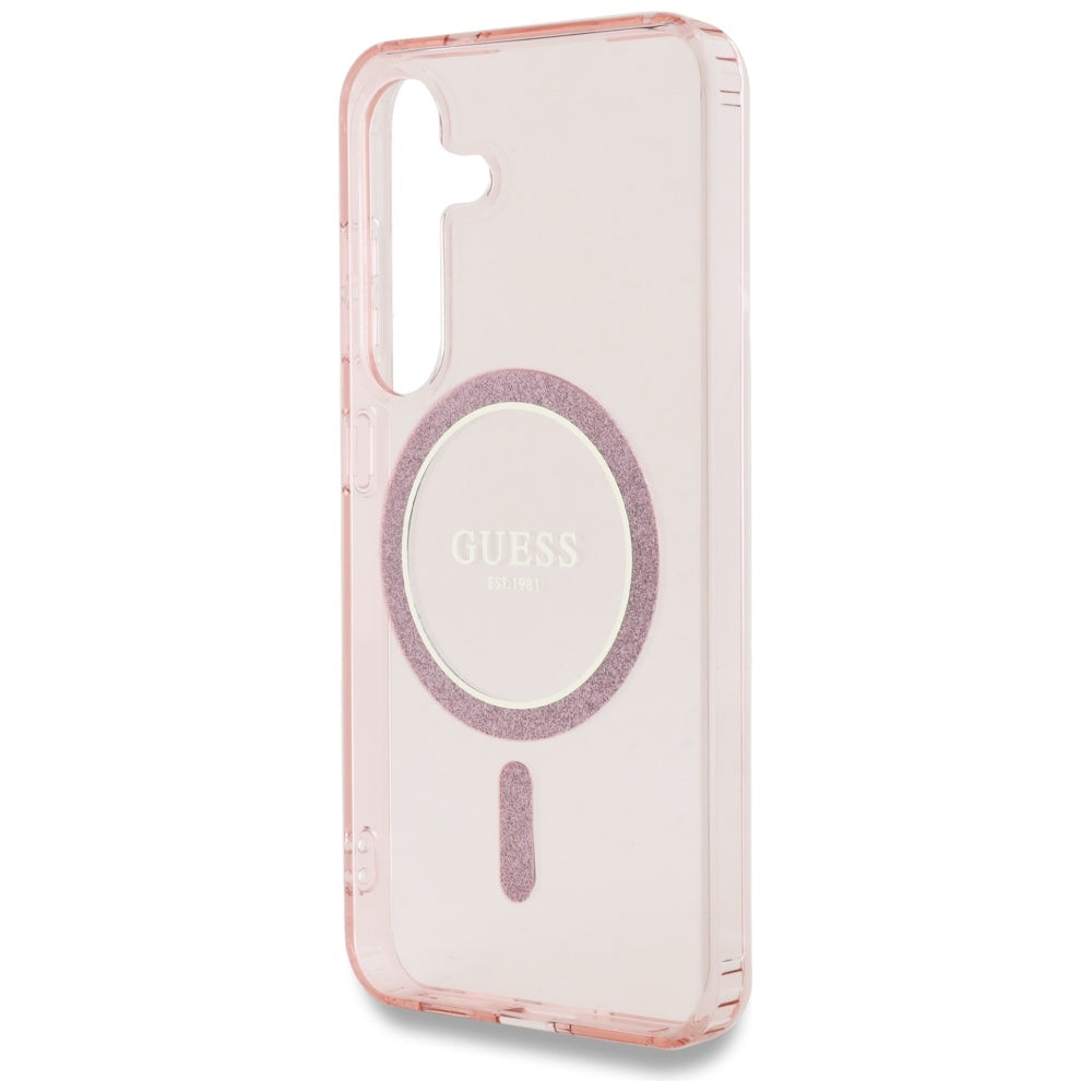 Custodia MagSafe per Samsung Galaxy S25 S931, Guess, IML Glitter Circle, Rosa