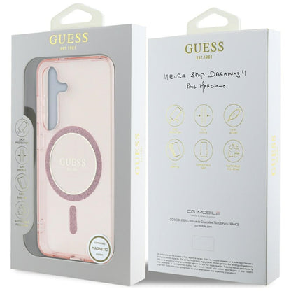 Custodia MagSafe per Samsung Galaxy S25 S931, Guess, IML Glitter Circle, Rosa