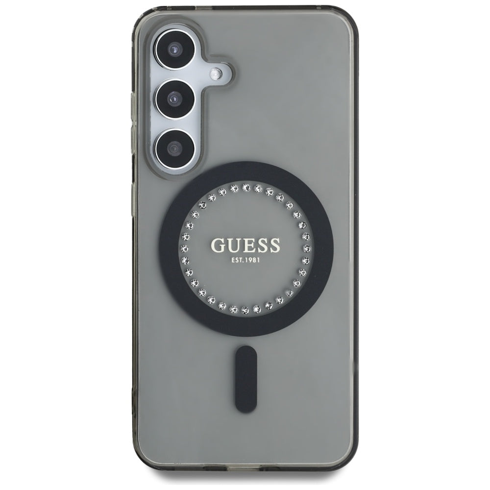 Custodia MagSafe per Samsung Galaxy S25 S931, Guess, IML Rhinestone, Nera