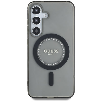 Custodia MagSafe per Samsung Galaxy S25 S931, Guess, IML Rhinestone, Nera