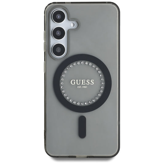 Coque MagSafe pour Samsung Galaxy S25 S931, Guess, IML Rhinestone, Noire