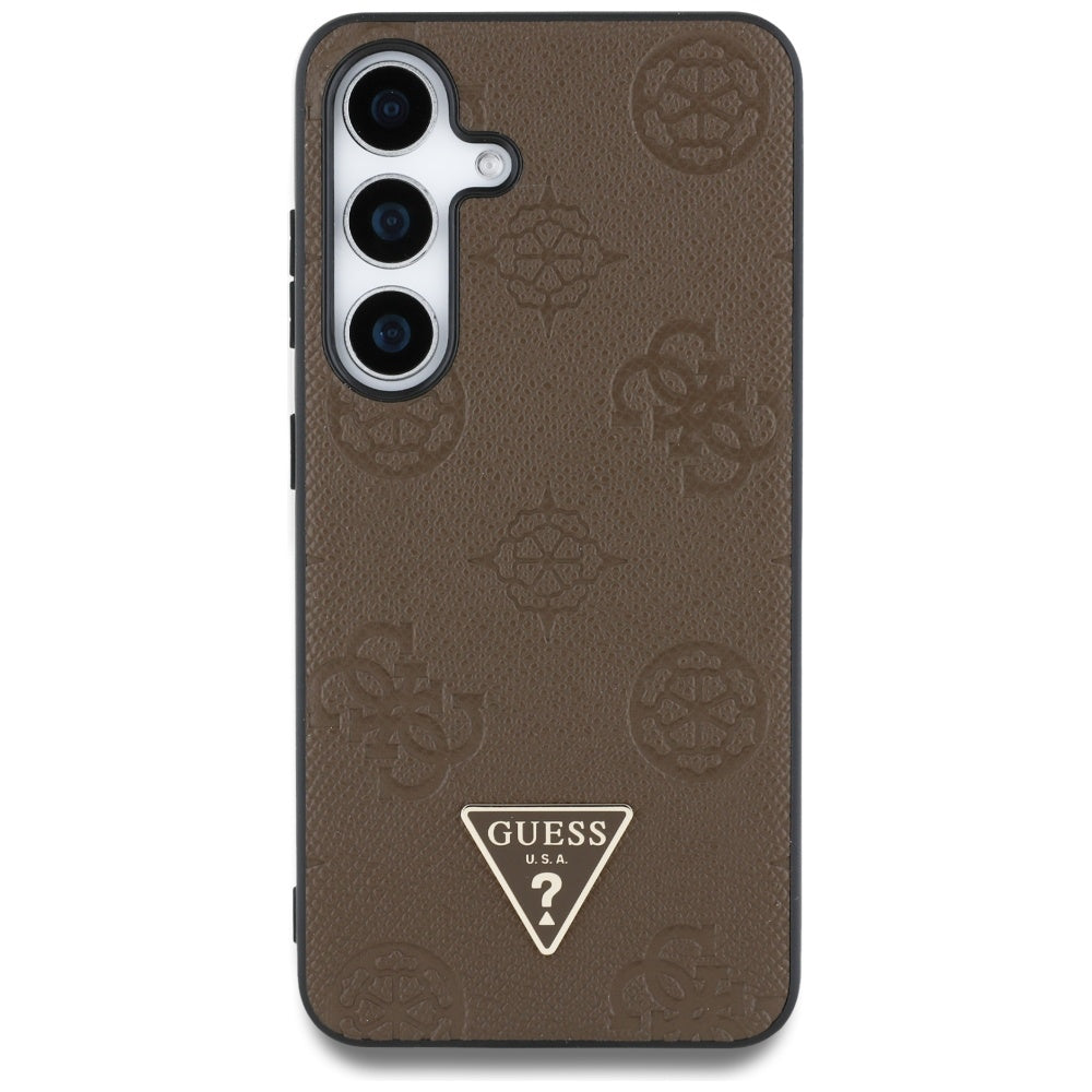 Custodia MagSafe per Samsung Galaxy S25 S931, Guess, Peony Grained Hot Stamp Triangle, Marrone