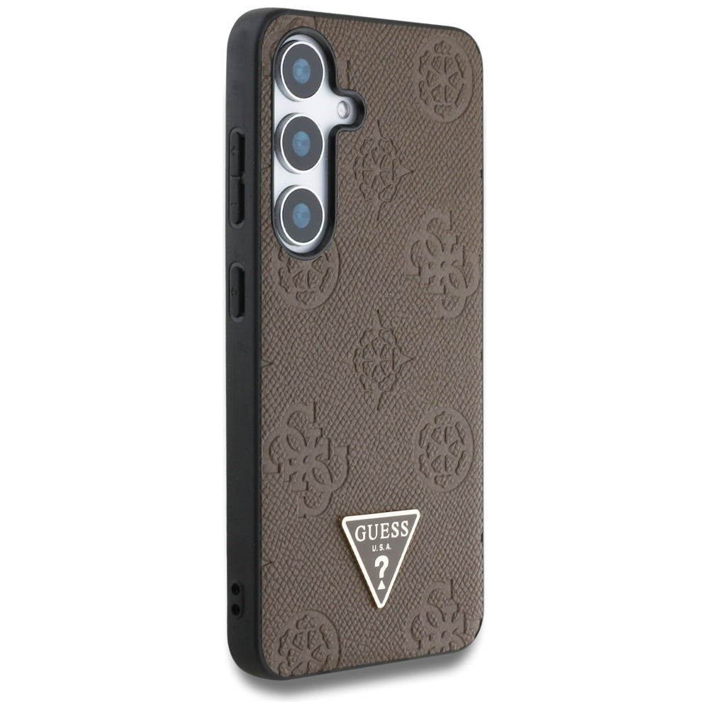 Custodia MagSafe per Samsung Galaxy S25 S931, Guess, Peony Grained Hot Stamp Triangle, Marrone