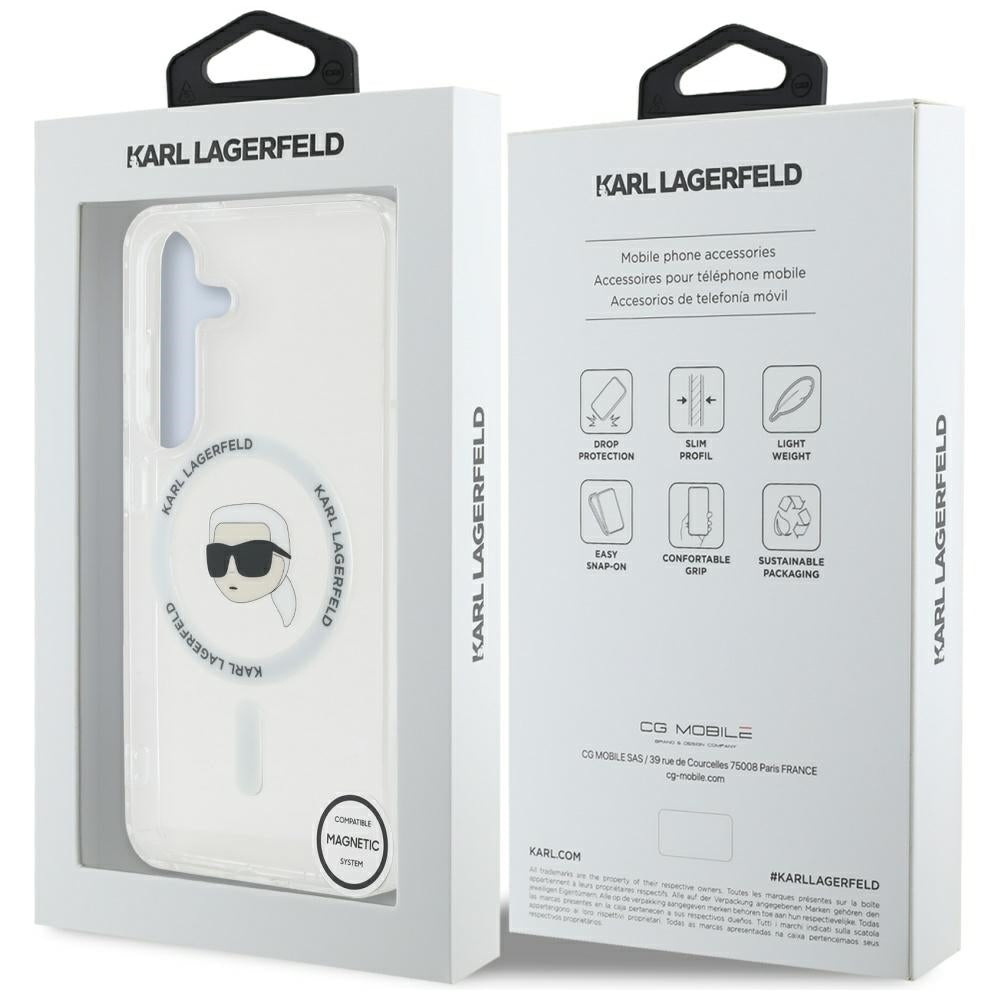 Étui MagSafe pour Samsung Galaxy S25 S931, Karl Lagerfeld, IML Karl's Head, Blanc