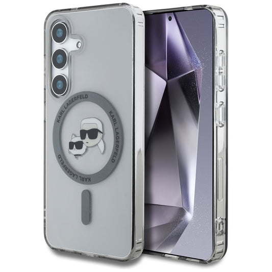 Custodia MagSafe per Samsung Galaxy S25 S931, Karl Lagerfeld, IML Metal Karl & Choupette's Heads, Nera