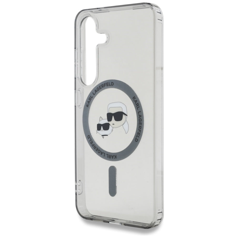 Custodia MagSafe per Samsung Galaxy S25 S931, Karl Lagerfeld, IML Metal Karl & Choupette's Heads, Nera