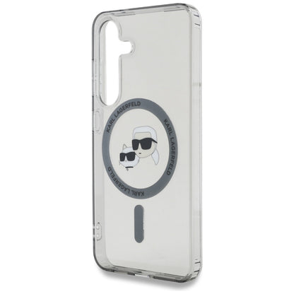 Custodia MagSafe per Samsung Galaxy S25 S931, Karl Lagerfeld, IML Metal Karl & Choupette's Heads, Nera