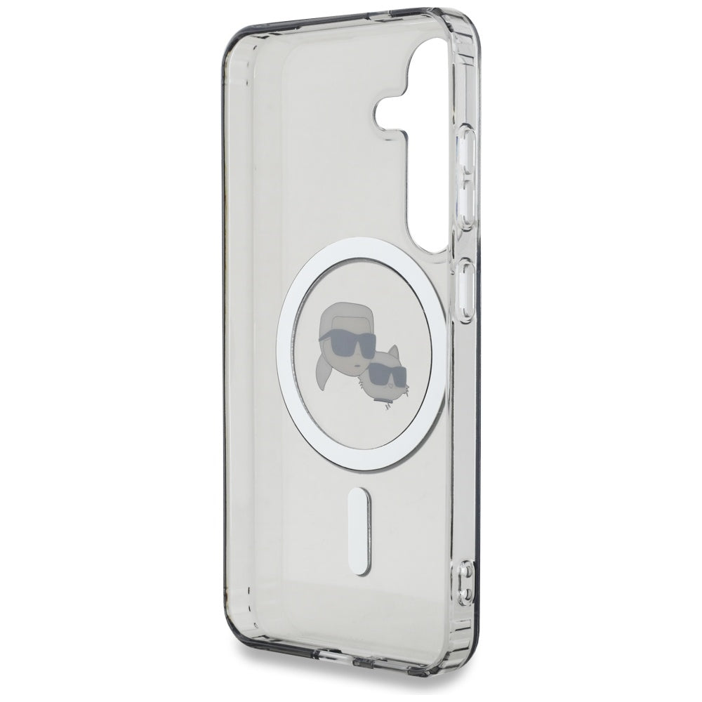 Custodia MagSafe per Samsung Galaxy S25 S931, Karl Lagerfeld, IML Metal Karl & Choupette's Heads, Nera