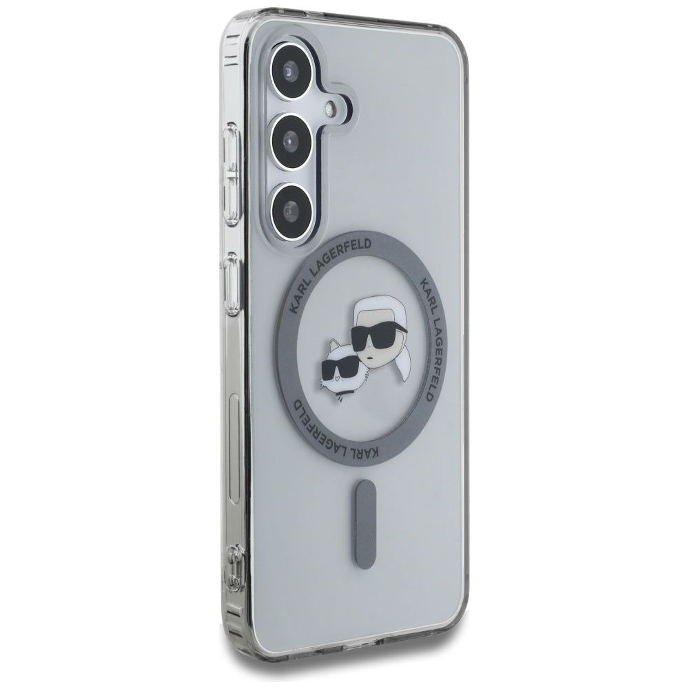Custodia MagSafe per Samsung Galaxy S25 S931, Karl Lagerfeld, IML Metal Karl & Choupette's Heads, Nera