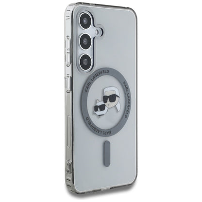 Custodia MagSafe per Samsung Galaxy S25 S931, Karl Lagerfeld, IML Metal Karl & Choupette's Heads, Nera