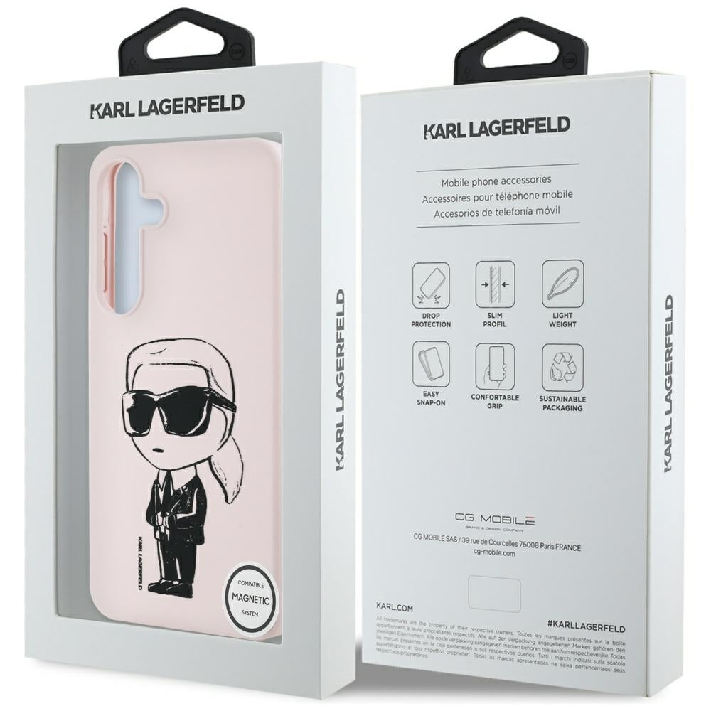 MagSafe Hülle für Samsung Galaxy S25 S931, Karl Lagerfeld, Silikon Graffiti, Rosa