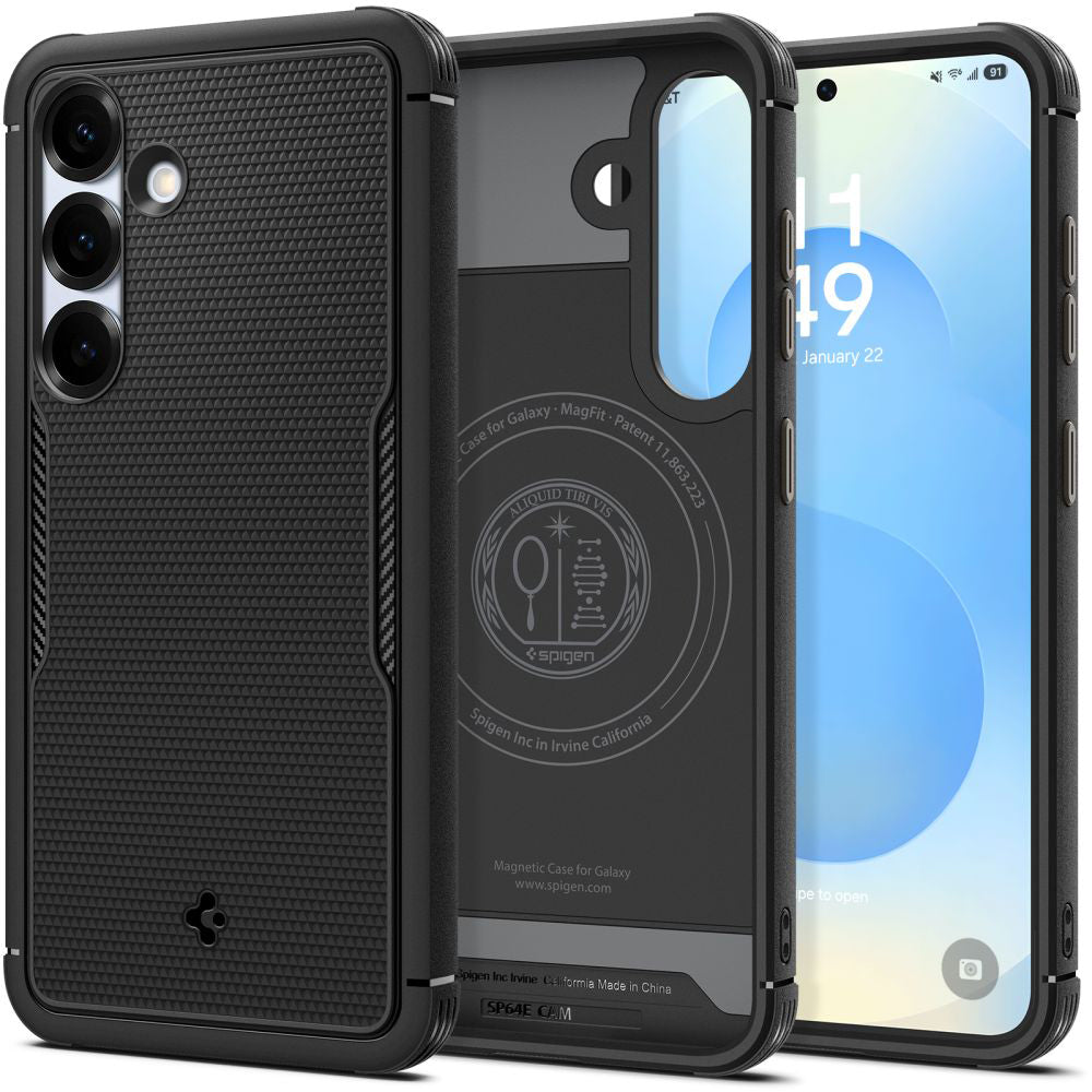 Custodia MagSafe per Samsung Galaxy S25 S931, Spigen, Core Armor, Nera Opaca