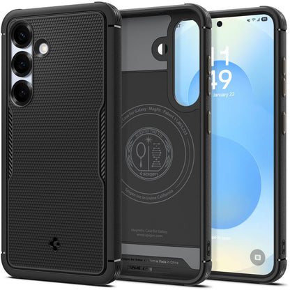 Custodia MagSafe per Samsung Galaxy S25 S931, Spigen, Core Armor, Nera Opaca