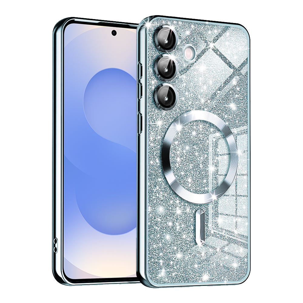 Coque MagSafe pour Samsung Galaxy S25 S931, Techsuit, Luxury Glitter, Bleu