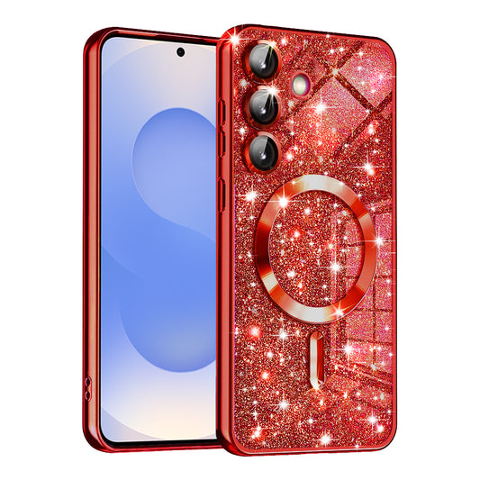 Custodia MagSafe per Samsung Galaxy S25 S931, Techsuit, Luxury Glitter, Rossa