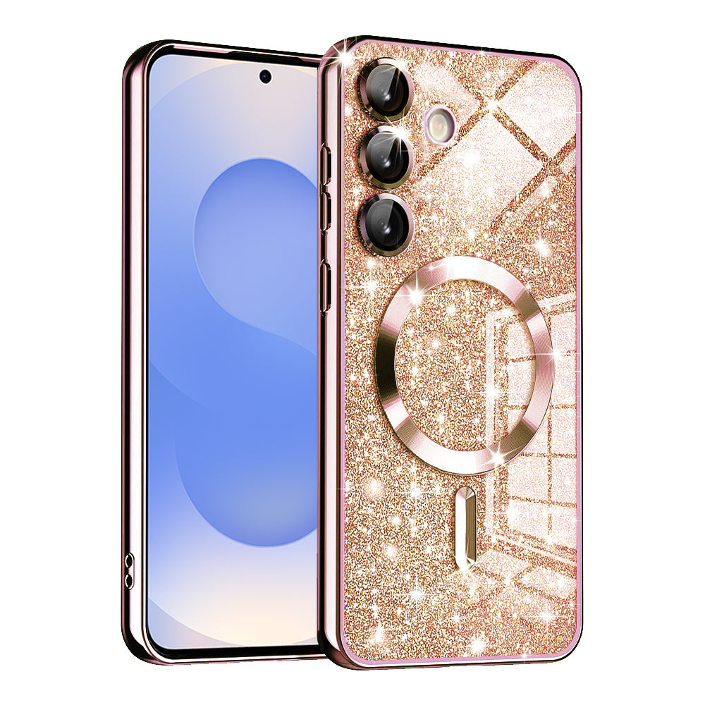 Coque MagSafe pour Samsung Galaxy S25 S931, Techsuit, Luxury Glitter, Rose Doré