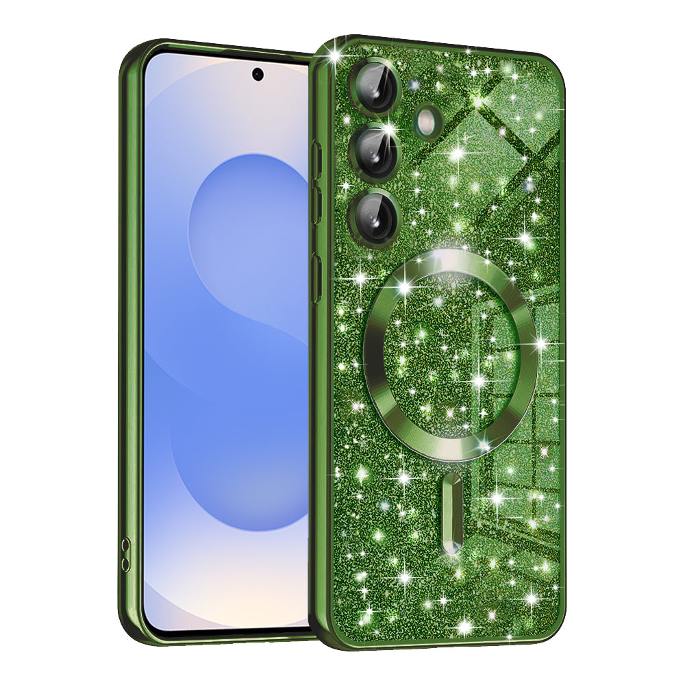 Custodia MagSafe per Samsung Galaxy S25 S931, Techsuit, Luxury Glitter, Verde Scuro