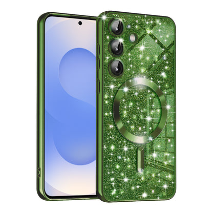 Custodia MagSafe per Samsung Galaxy S25 S931, Techsuit, Luxury Glitter, Verde Scuro