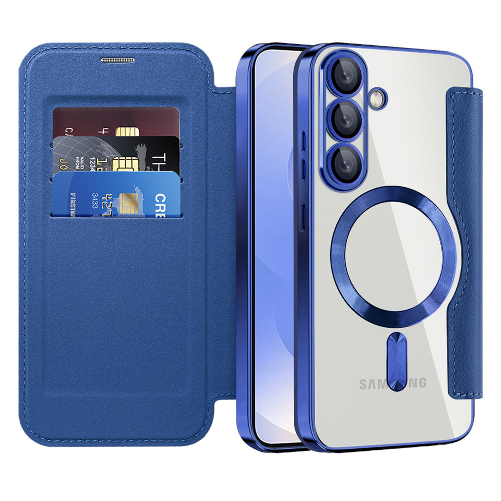 Custodia MagSafe per Samsung Galaxy S25 S931, Techsuit, SmartMag Book, Blu