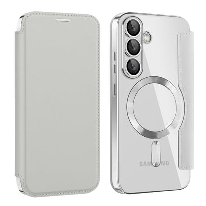 Coque MagSafe pour Samsung Galaxy S25 S931, Techsuit, SmartMag Book, Gris