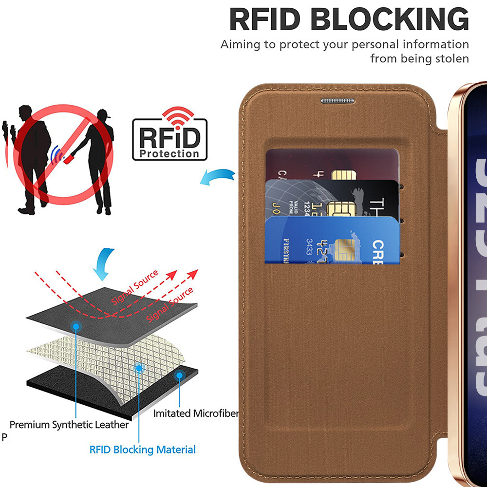 Coque MagSafe pour Samsung Galaxy S25 S931, Techsuit, SmartMag Book, Marron