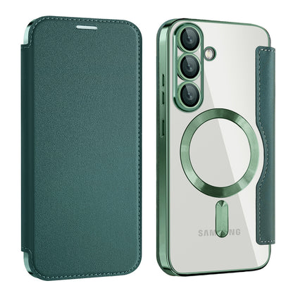 Coque MagSafe pour Samsung Galaxy S25 S931, Techsuit, SmartMag Book, Vert