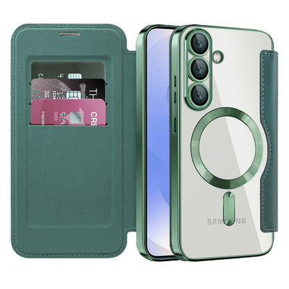 Coque MagSafe pour Samsung Galaxy S25 S931, Techsuit, SmartMag Book, Vert