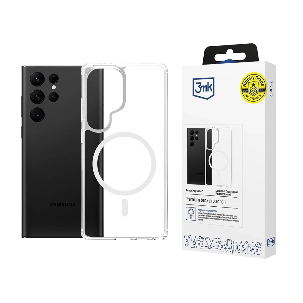 Custodia MagSafe per Samsung Galaxy S25 Ultra S938, 3MK, Armor MagCase, Trasparente