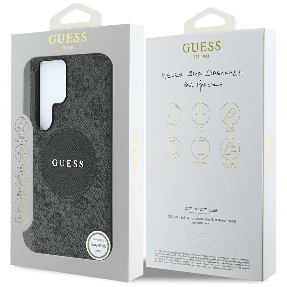 Custodia MagSafe per Samsung Galaxy S25 Ultra S938, Guess, 4G Circle Classic Logo, Nera