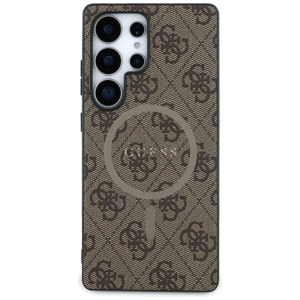 MagSafe Hülle für Samsung Galaxy S25 Ultra S938, Guess, 4G Ring Classic Logo, Braun