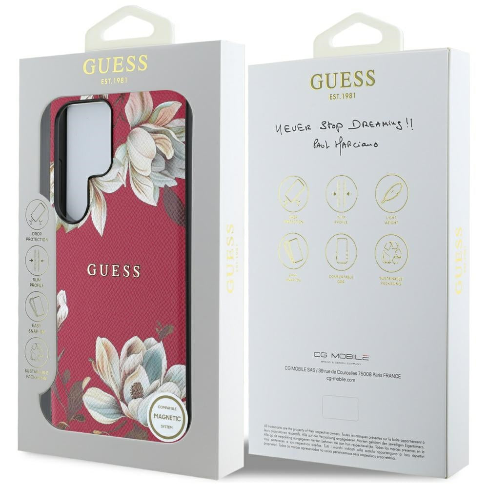 Custodia MagSafe per Samsung Galaxy S25 Ultra S938, Guess, Grained Flowers, Fucsia