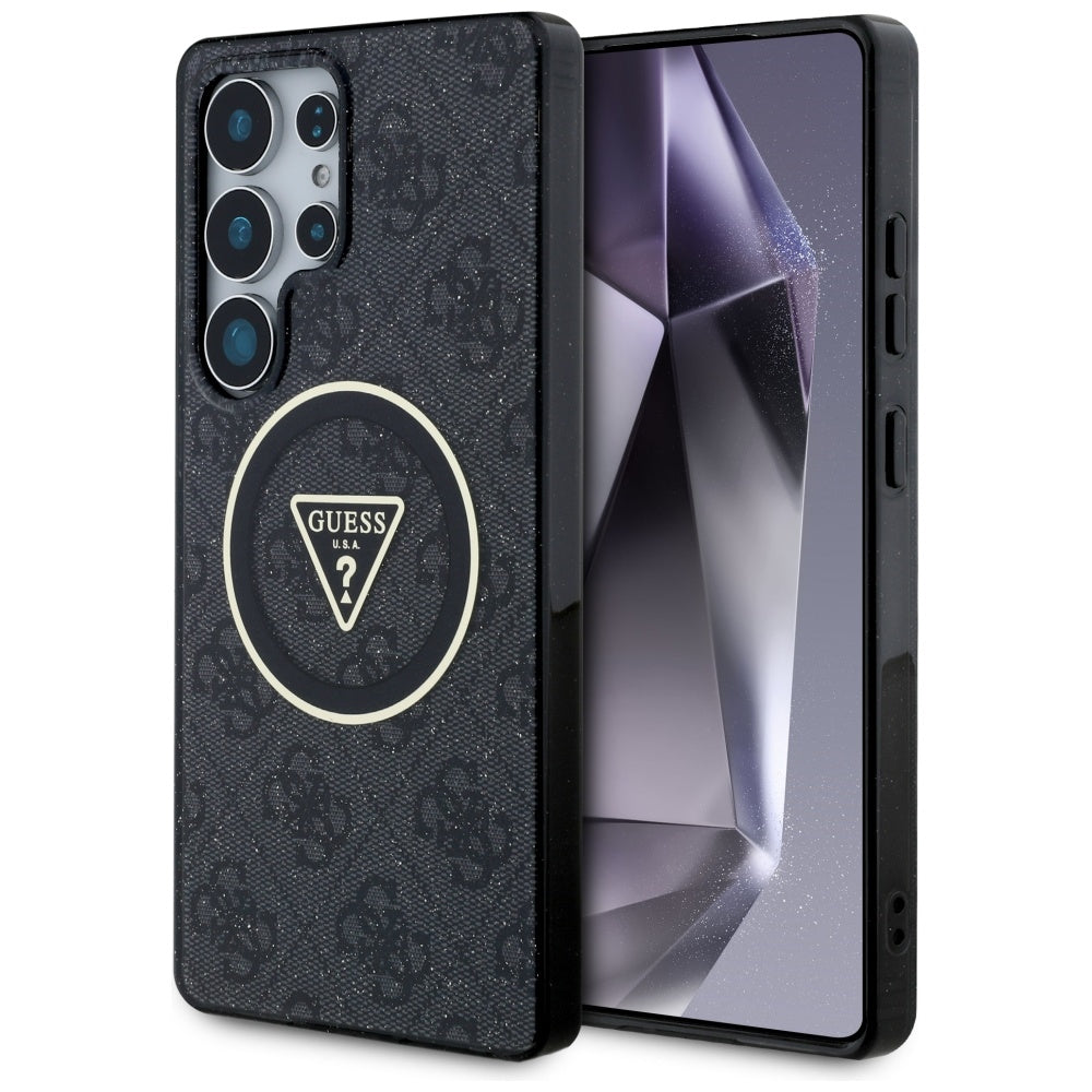Coque MagSafe pour Samsung Galaxy S25 Ultra S938, Guess, IML Glitter 4G Circle Triangle, Noire