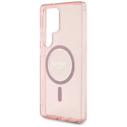 Custodia MagSafe per Samsung Galaxy S25 Ultra S938, Guess, IML Glitter Circle, Rosa