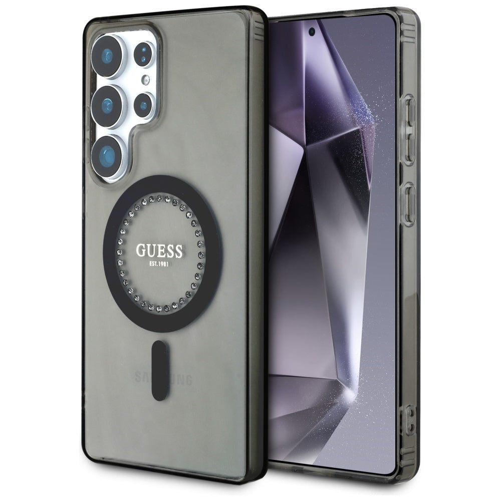 Custodia MagSafe per Samsung Galaxy S25 Ultra S938, Guess, IML Rhinestone, Nera